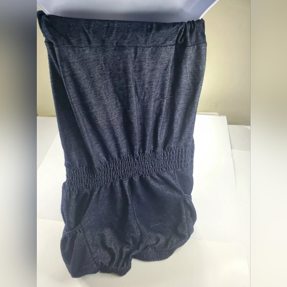 Vintage Women's Strapless Romper With Side Pockets Elastic Small Navy Blue Nana - Picture 2 of 9